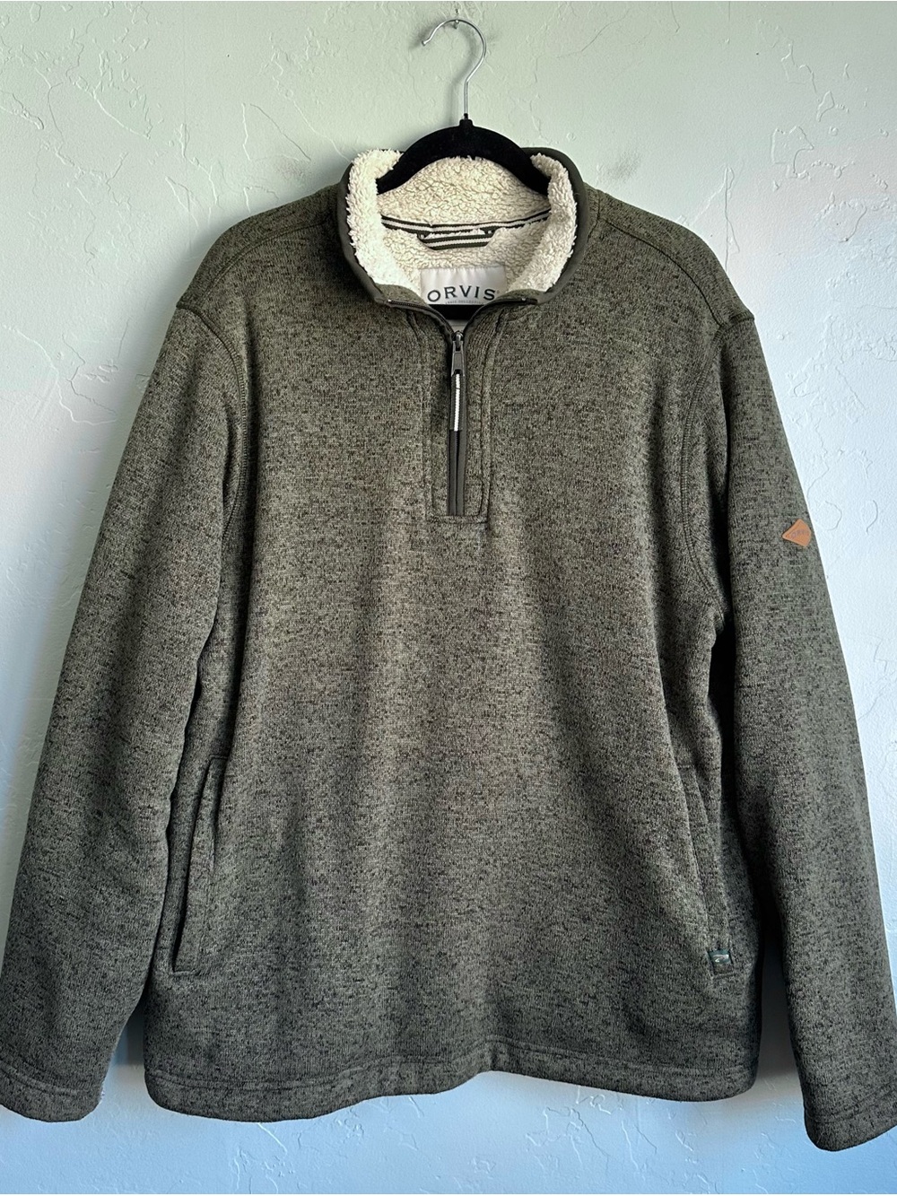Orvis Men's Olive Green 1/4 Zip Sherpa Lined Fleece Pullover Size Large